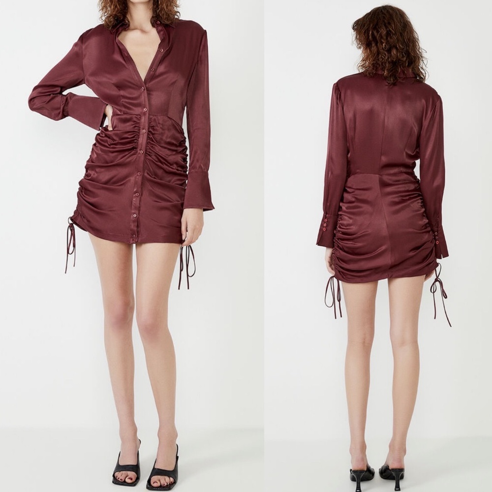 Bardot Sui Shirt Dress In Burgundy Style # 57216DB1 XL